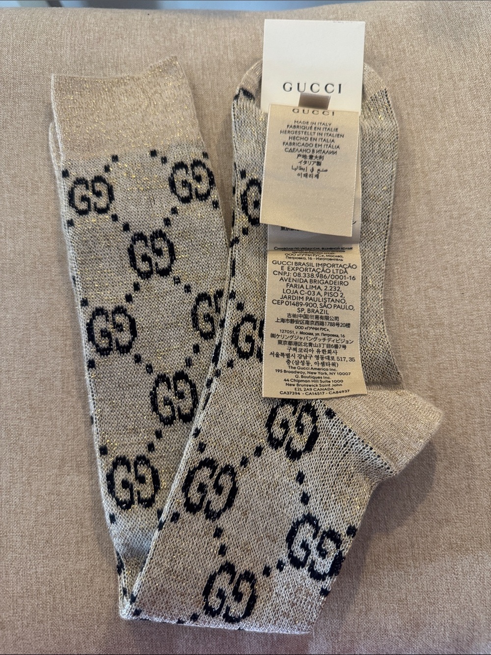 NET Gucci Beige Crew Socks with Black GG Motif